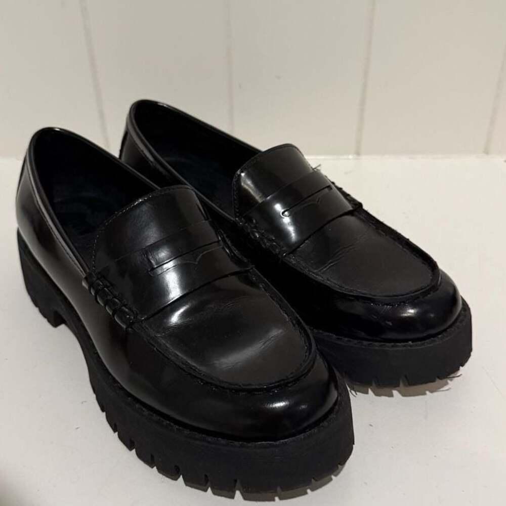 Steve Madden Langston Black Leather Chunky Platform Penny Loafers Size 8